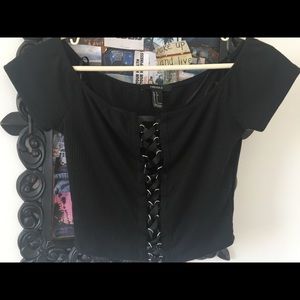 Lace up off the shoulder crop top